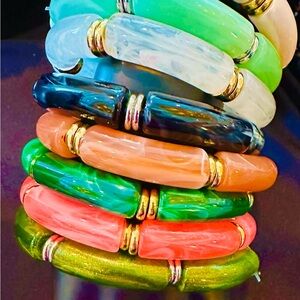 Colorful Stackable Bangle Set of Three, Apple Green, Jade Green, & Olive Green.